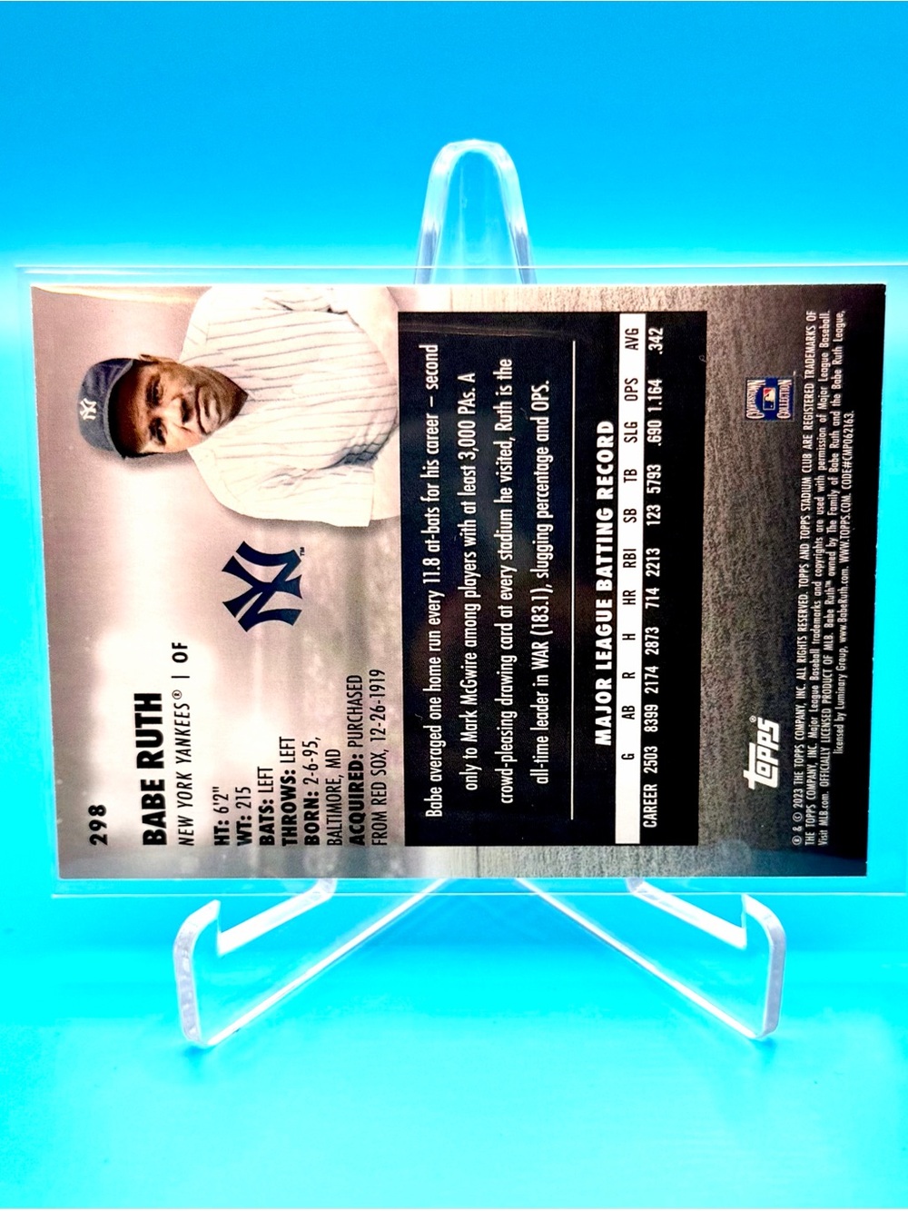 2023🔥Topps Stadium Club🔥Babe Ruth🔥Insert! 🤩 #298! - Picture 2 of 5